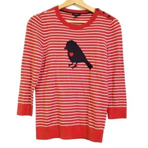 Talbots XS Red Striped Bird Sweater